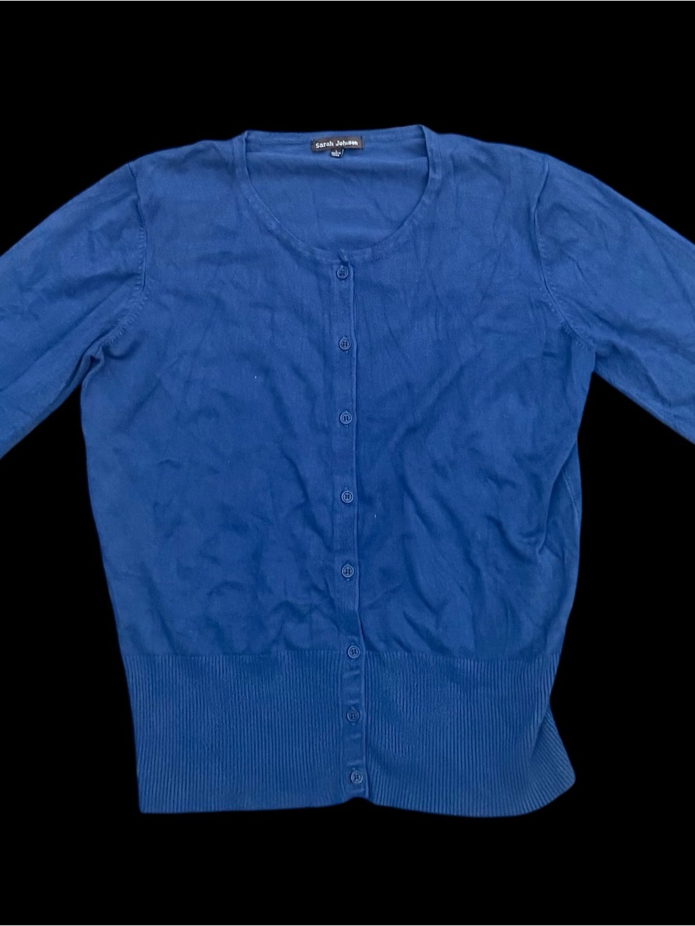 Woman’s Blue Button-Front Crewneck Cardigan - Picture 12 of 12